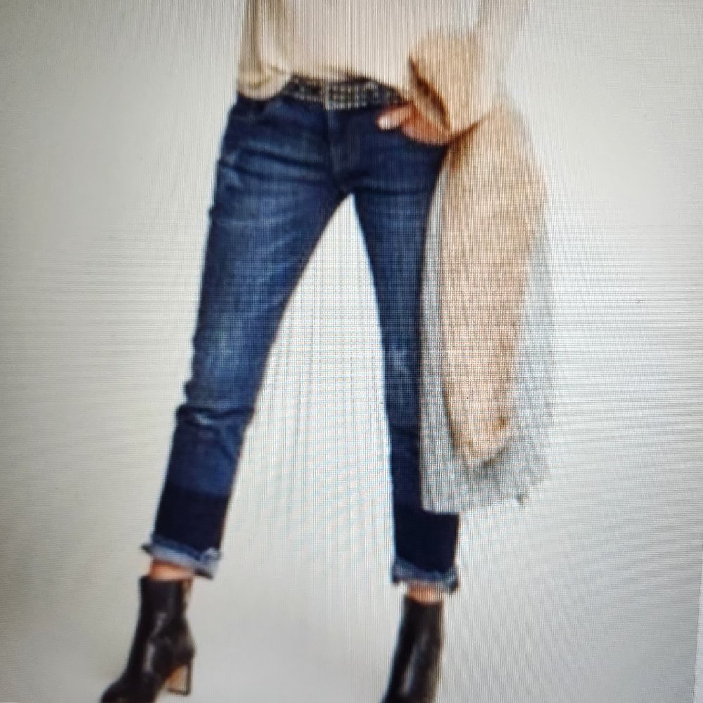 CAbi Slim Boyfriend Jeans with Star Design in Celebrity Indigo Size 12